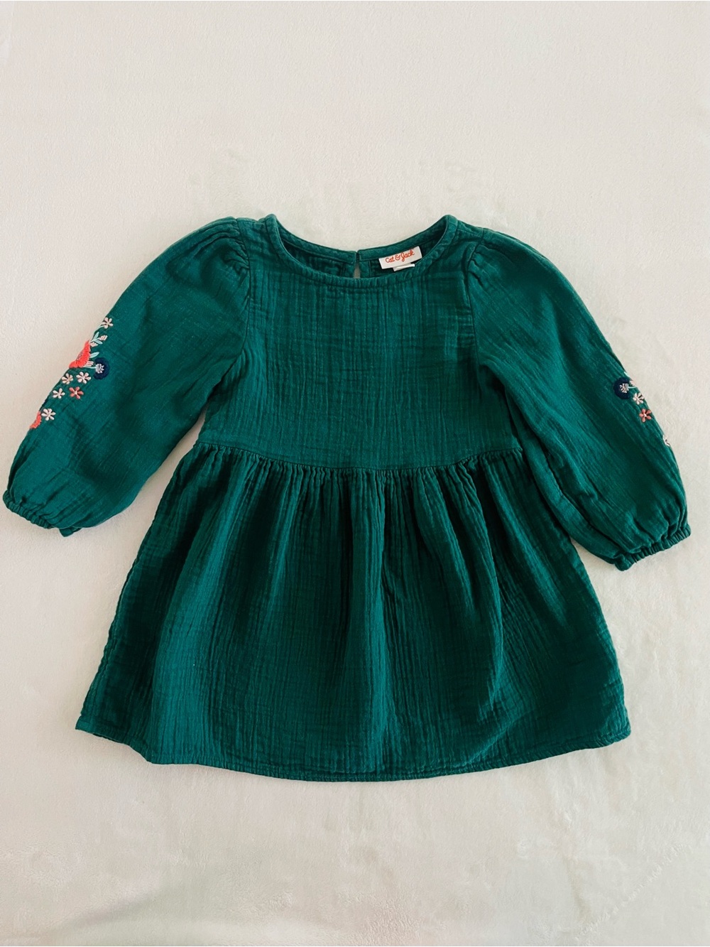 Cat & Jack Teal Green Long-Sleeve Embroidered Girls' Dress 4T
